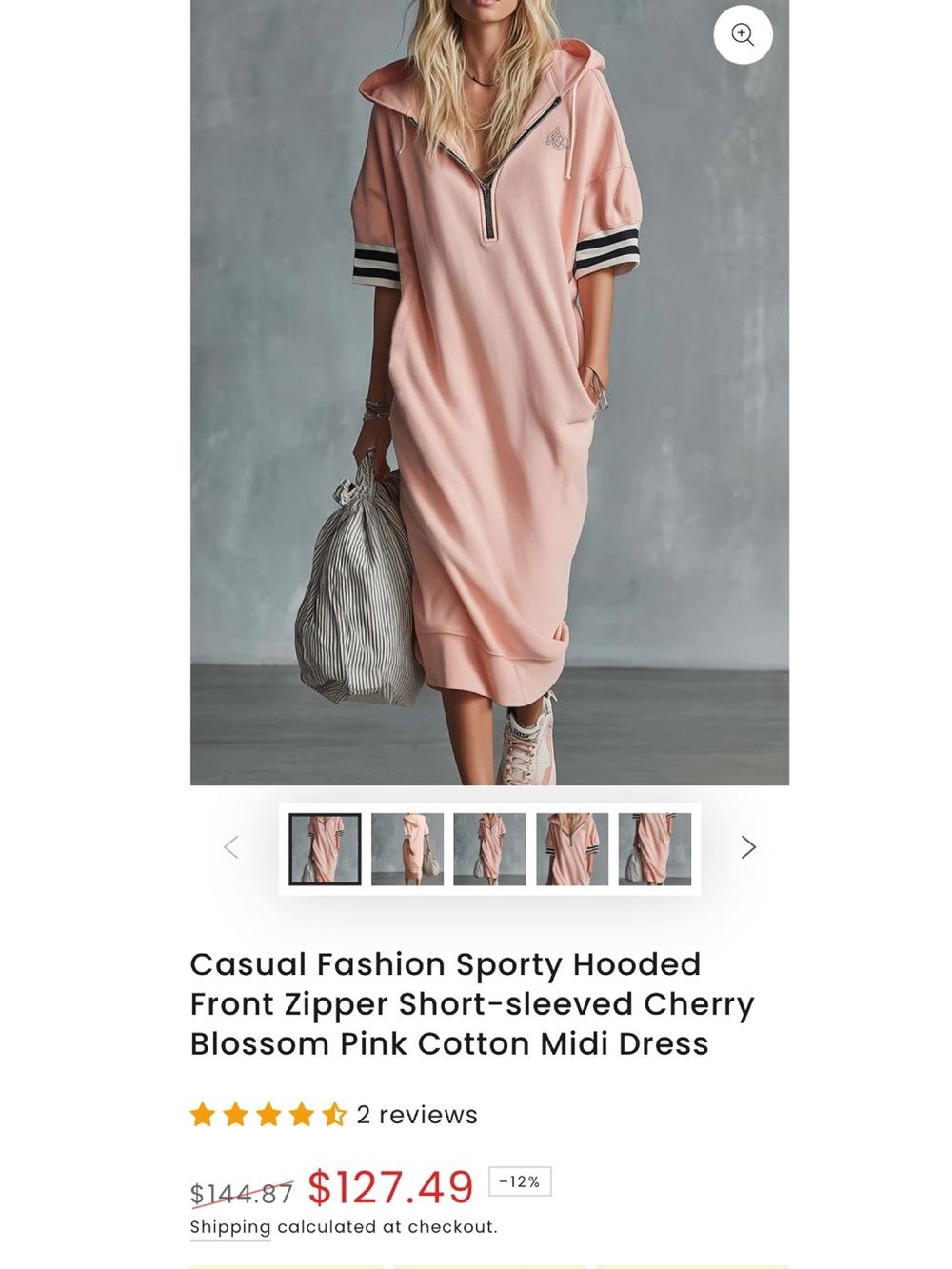 Peach Half-Zip Hooded Sweatshirt Dress
